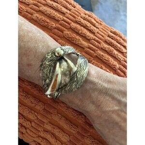 Vintage SELINI signed Etched Gold tone Clamper Hinged Adjustable Bracelet 1960’s